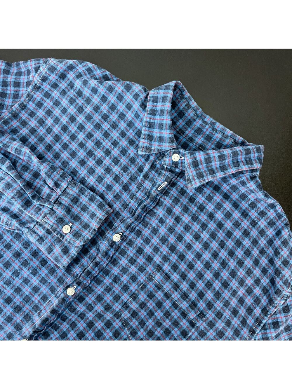 Frank Eileen Luke Shirt Mens Medium Blue Plaid Button Up Long Sleeve Cotton